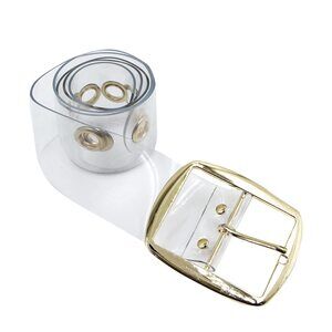 3769 Women Fashion Holographic Clear Wide Belt Transparent Pvc Metal Buckle
